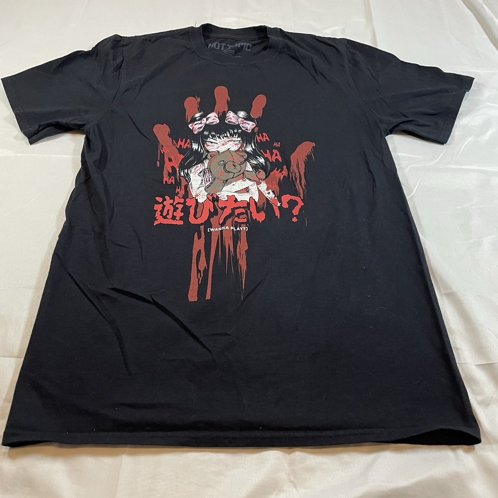 Hot Topic Wanna Play Anime Horror Girl Black Graphic T-Shirt Mens Medium